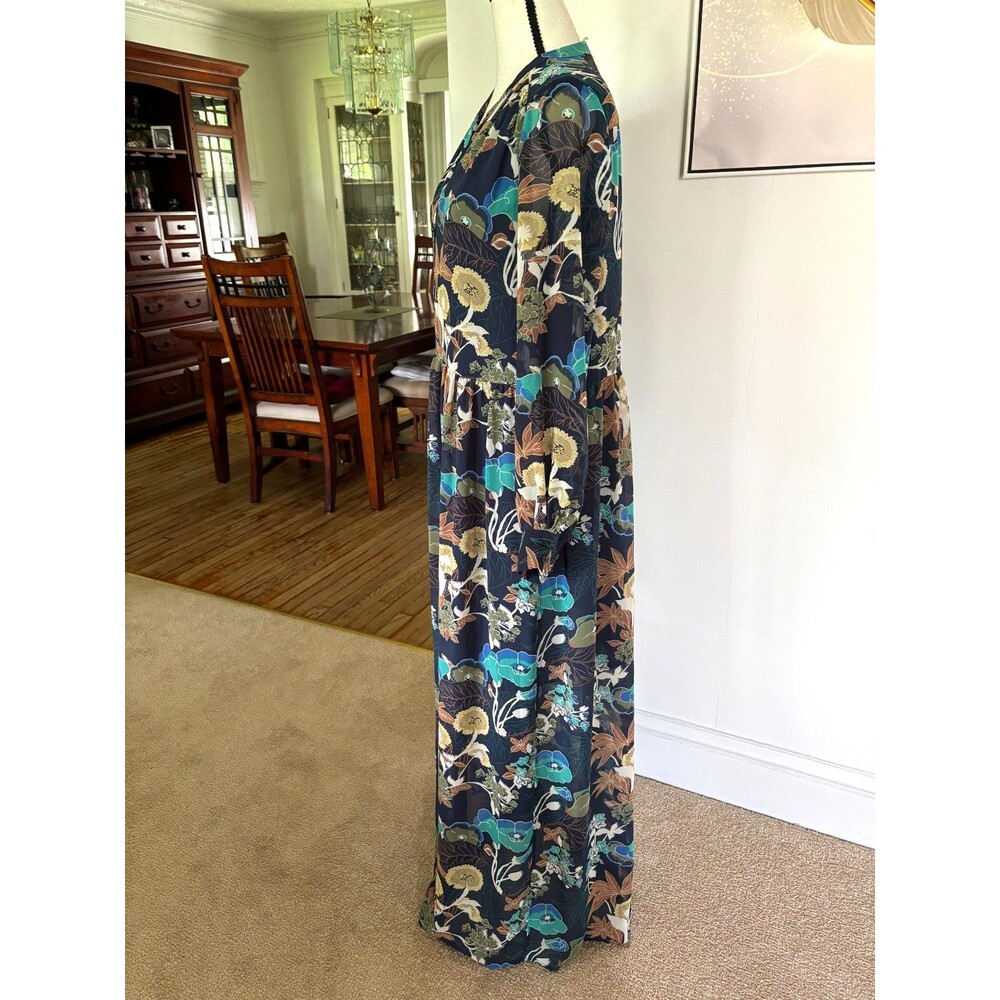 H&M Conscious Collection Navy Floral Maxi Shirt Dress Sz 10 Flowy Boho - Picture 4 of 10